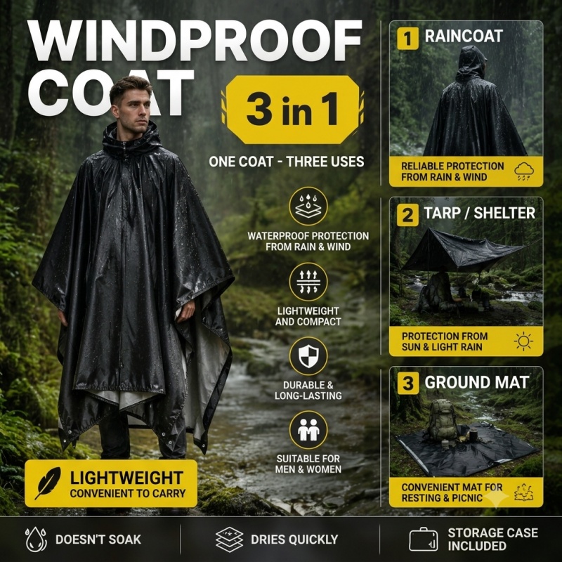 Cycling Rain Jacket Commute - Poncho de pluie à capuche pour